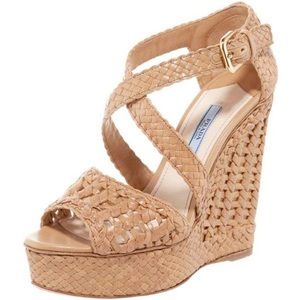 PRADA breaded leather wedges 35.5